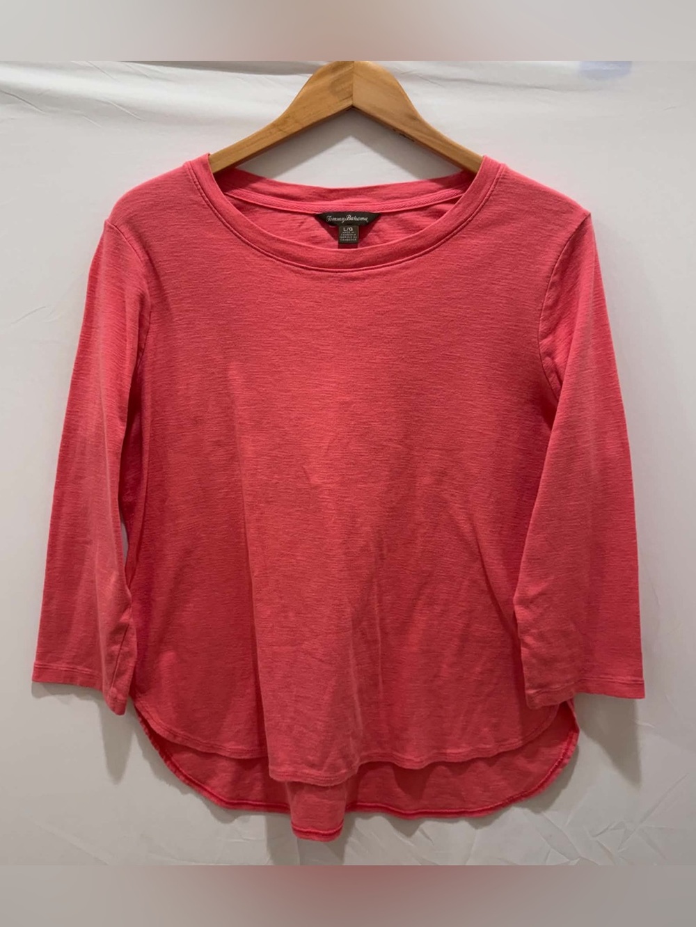 Tommy Bahama Coral Pink 100% Cotton Sleeve Long Sleeve Scoop Hem Tee Women L